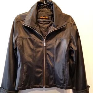 Static Black Moto Jacket Black Biker  Jacket Juniors Size M‎